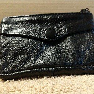 ✅🆕✅GENIUNE BLACK GRAIN LEATHER ZIPPER COIN POUCH/TINY WALLET